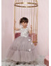 Gray Tulle Butterfly Long Flower Girl Dress